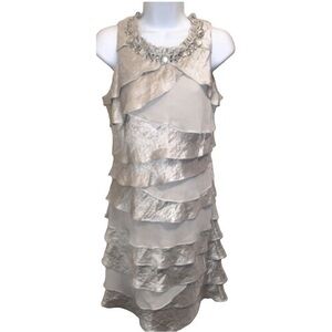 EXPO Beige Jewel Neck Tiered Ruffle Cocktail Party Dress Size 10 Formal …